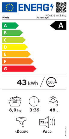 Miele WCA132 WCS 8kg Advantage W1 Waschmaschine Frontlader: A -10%* I 8 kg I 1400 U/min