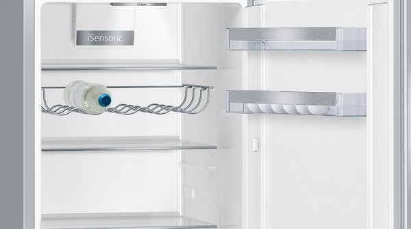 iQ500, Freistehende Kühl-Gefrier-Kombination mit Gefrierbereich unten, 186 x 60 cm, Metall-Optik KG36EALCA