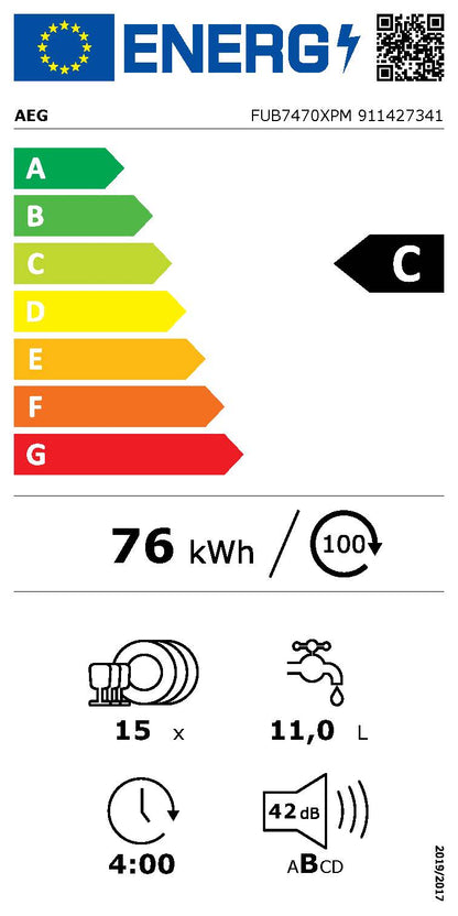 AEG FUB7470XPM / Unterbau-Geschirrspüler 7000 GlassCare / / 60cm / AirDry - perfekte Trocknungsergebnisse