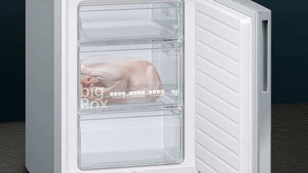 iQ500, Freistehende Kühl-Gefrier-Kombination mit Gefrierbereich unten, 186 x 60 cm, Metall-Optik KG36EALCA