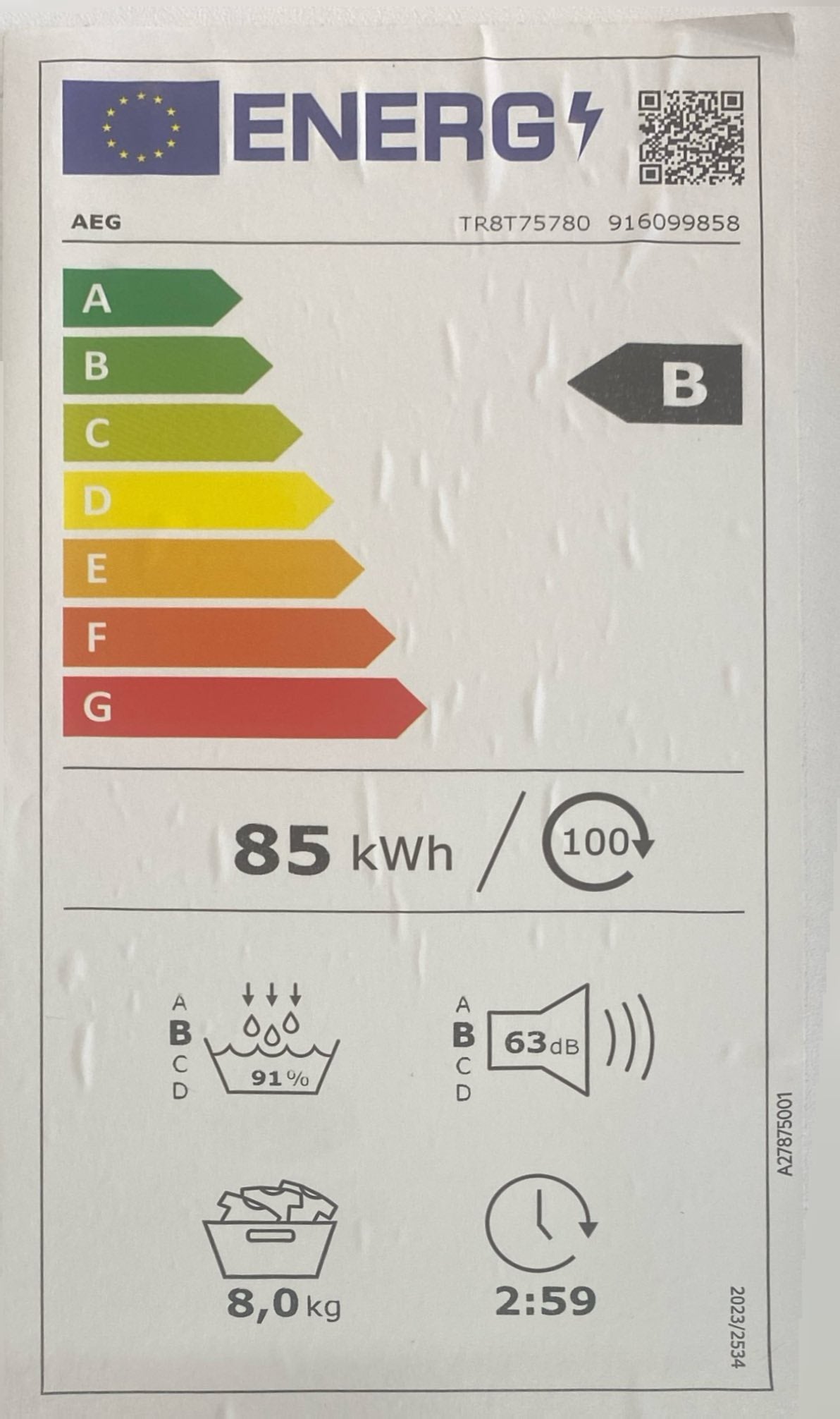 AEG TR8T75789 8000 AbsoluteCare® / 8 kg / Testsieger der Stiftung Warentest 03.2025