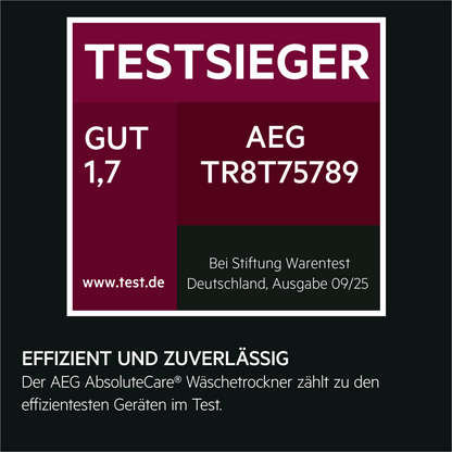 AEG TR8T75789 8000 AbsoluteCare® / 8 kg / Testsieger der Stiftung Warentest
