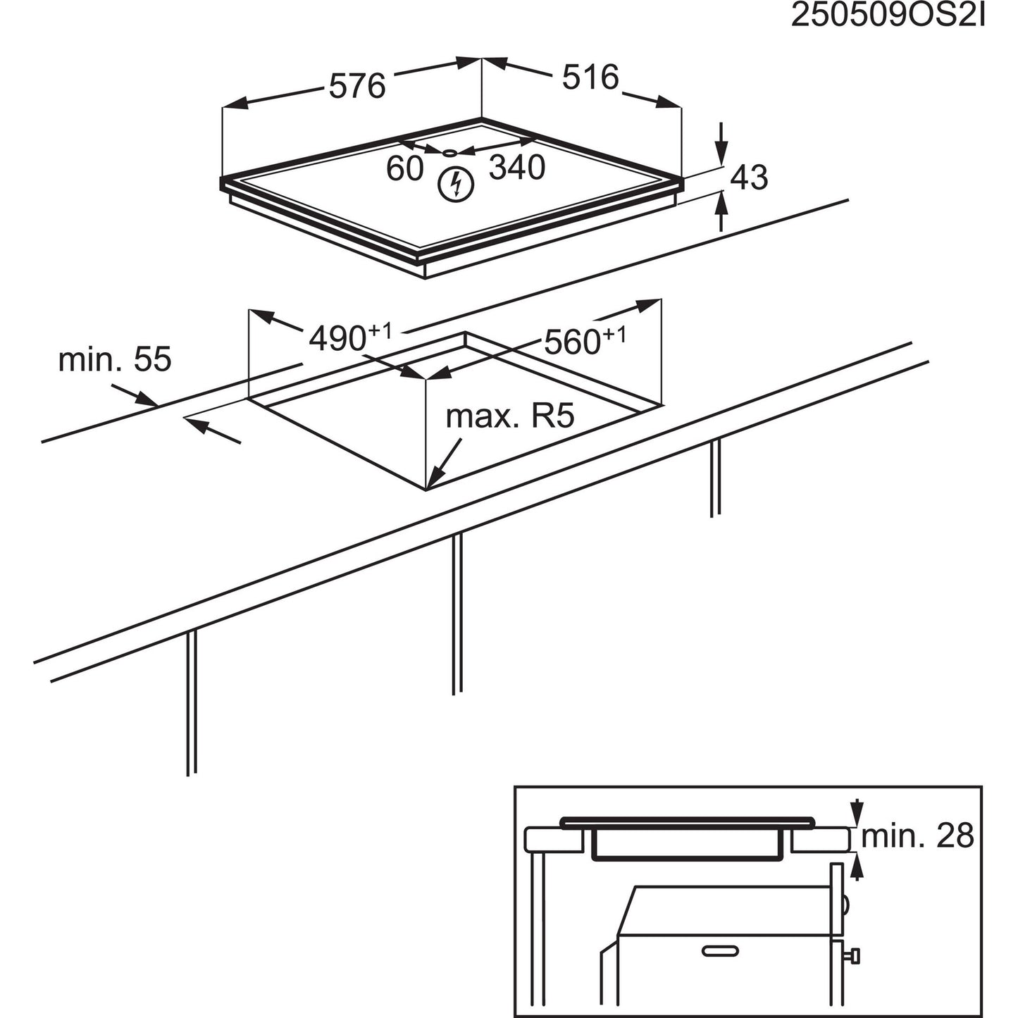 FHHS25M01  Einbauherd/-backofen:OU5AE20SM, Kochmulde:TA64RA07XB Auszug TR1LV